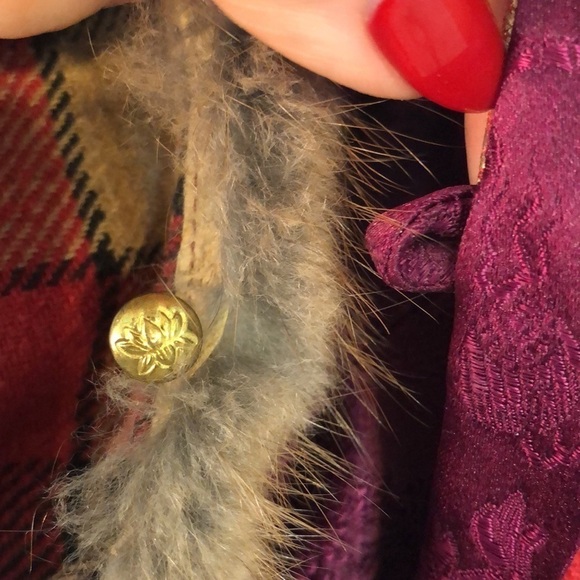 Fur Trimmed Plaid Brocade Jacket REVERSIBLE Button Down Handmade Funky Artsy - Picture 16 of 16